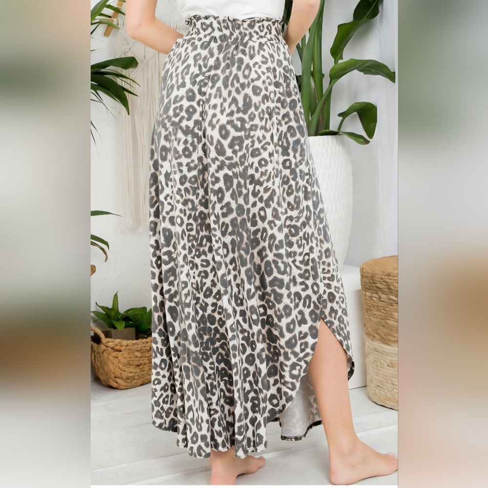 NWOT Sweet Lovely By Jen 1XL Cheetah Animal Print Flowy Knit Maxi Length Skirt - Picture 2 of 6